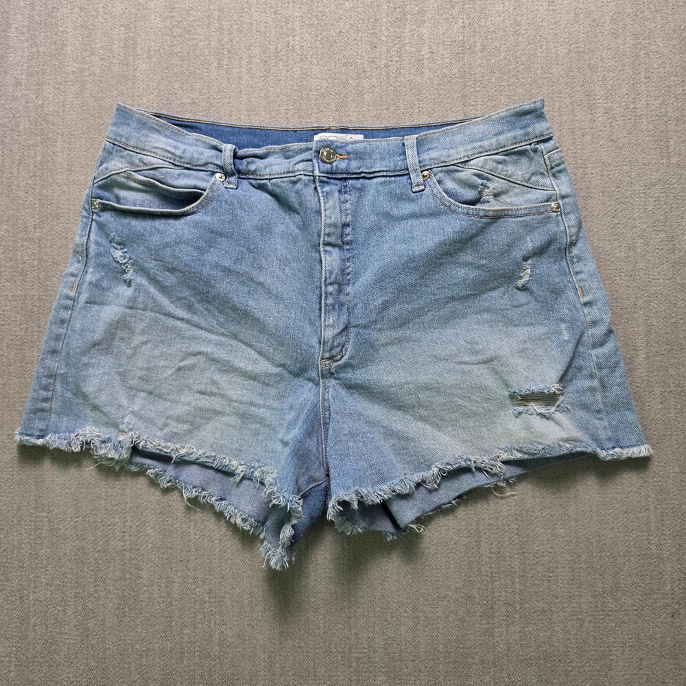 Sofia Jeans Denim Shorts Women 14 Light Blue Distressed Chi Shorty Frayed Hem